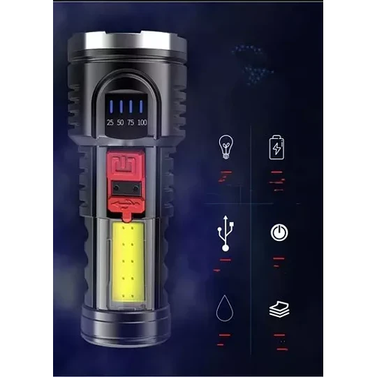 Linterna Led Recagable Usb Largo Alcance
