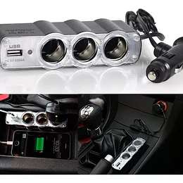 Multicargador 3 Cigarrera 12v 24v 1 Usb 5v Hub Carro Adapta