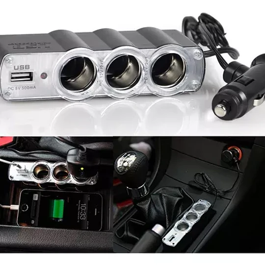 Multicargador 3 Cigarrera 12v 24v 1 Usb 5v Hub Carro Adapta