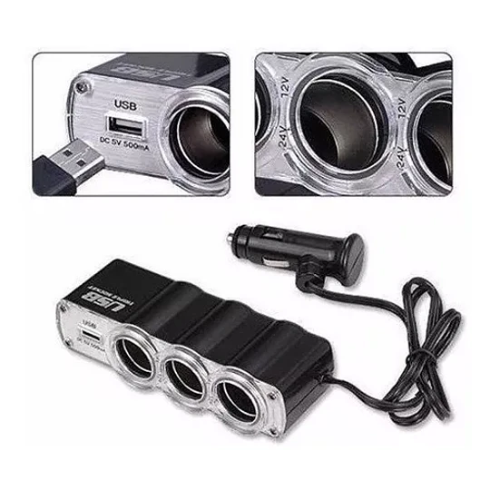 Multicargador 3 Cigarrera 12v 24v 1 Usb 5v Hub Carro Adapta