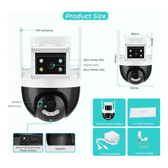Camara Seguridad Ptz Ir 2k 4.0 Megapixeles De Doble Lente