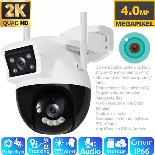 Camara Seguridad Ptz Ir 2k 4.0 Megapixeles De Doble Lente