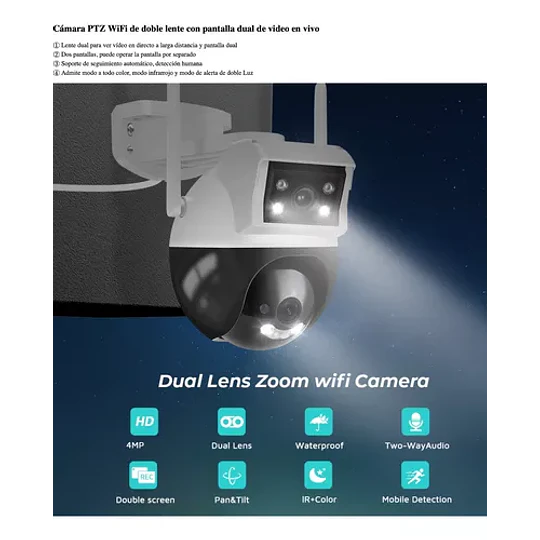 Camara Seguridad Ptz Ir 2k 4.0 Megapixeles De Doble Lente