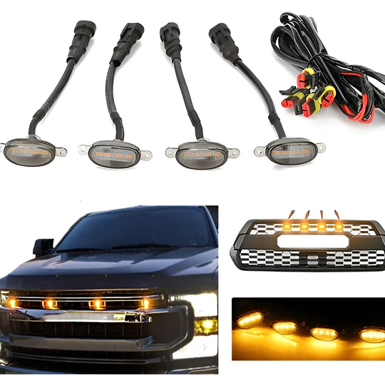 Kit 4 Luces Led Tipo Raptor Universal Parrilla Rejilla Ambar