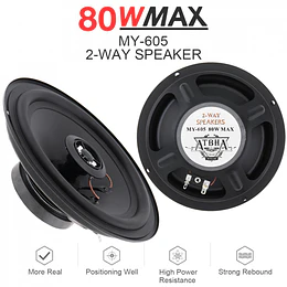 Parlante Auto Redondo  Coaxial 2 Vías 80W 160mm