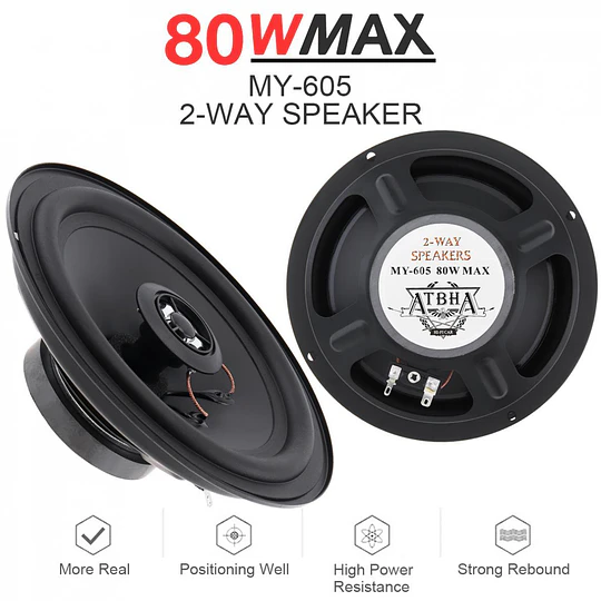 Parlante Auto Redondo  Coaxial 2 Vías 80W 160mm