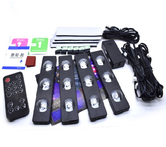 Kit 4 Luces Led Interior Auto Multicolor Sensor Sonido 21476