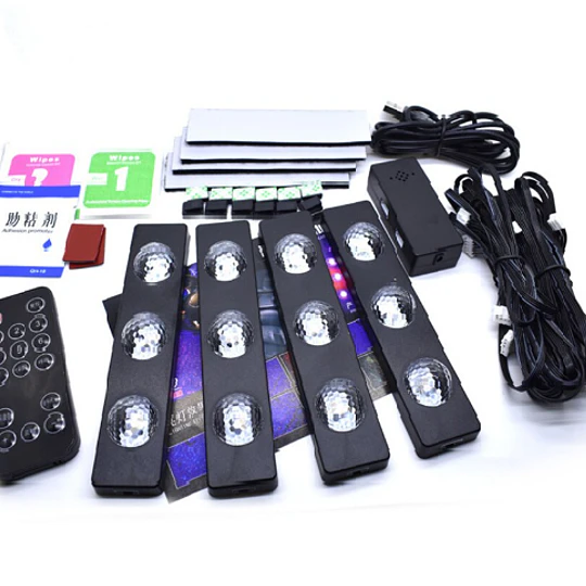 Kit 4 Luces Led Interior Auto Multicolor Sensor Sonido 21476