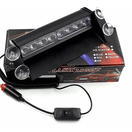 Baliza Policial Roja / Azul 8 Led Parabrisa Auto Escolta 12v (21522)