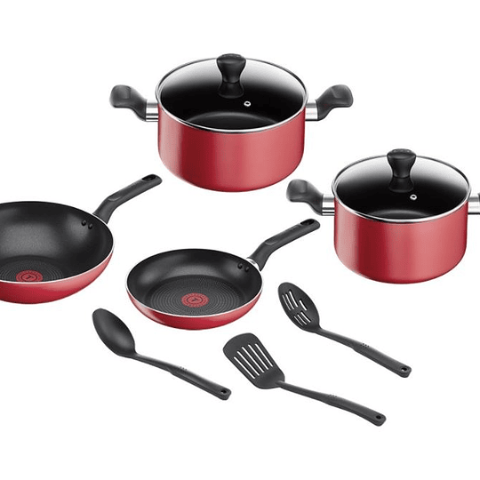 Bateria Cocina 9 piezas Super Cook roja Tefal