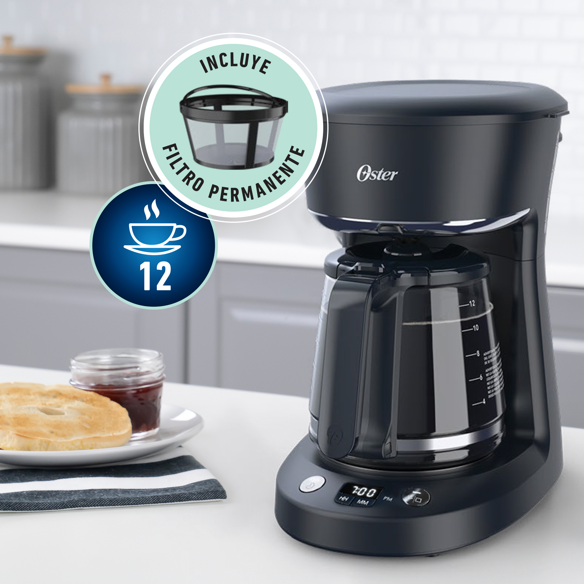 Cafetera programable Oster® de 12 tazas negra con auto ap