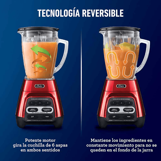 Licuadora Oster® con tecnología reversible vaso Blend N Go ROJA