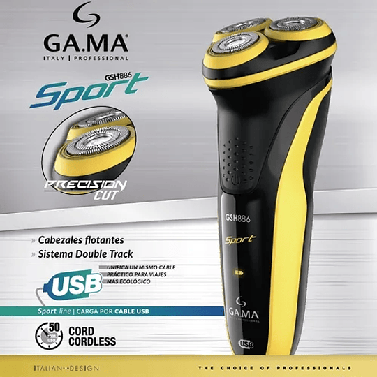 Afeitadora Eléctrica Gama Gsh 886 Sport Carga Usb Lavable