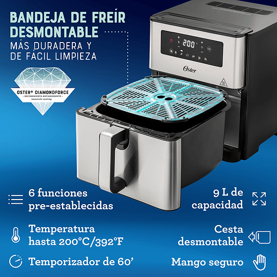 Freidora de aire digital Oster con capacidad de 9L CKSTAF90D