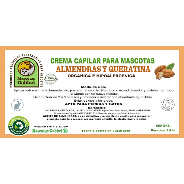 Crema de Almendras y Queratina 500 Grs