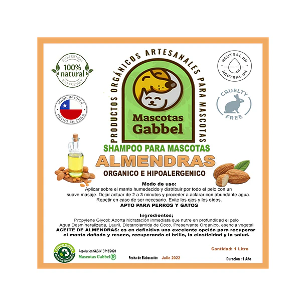 Pack Mascotas Bidón Shampoo Y Crema Capilar de Almendras y Queratina Gabbel