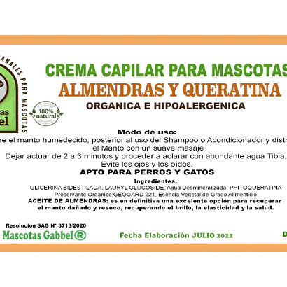 Pack Mascotas Bidón Shampoo Y Crema Capilar de Almendras y Queratina Gabbel 3