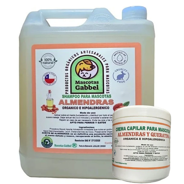 Pack Mascotas Bidón Shampoo Y Crema Capilar de Almendras y Queratina Gabbel
