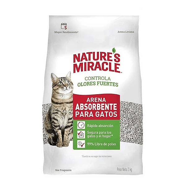 Natures Miracle Arena Absorbente Gatos Olores Fuertes 2Kg