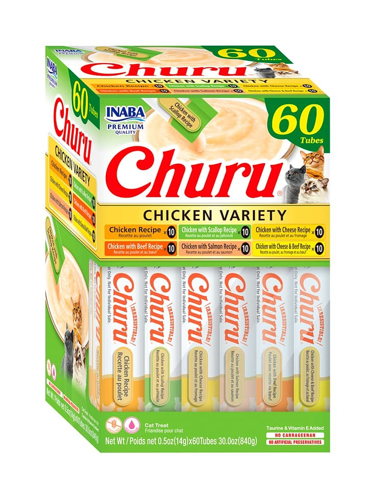 Churu Snack Gato variedades Pollo, Box 60 Tubitos. 1
