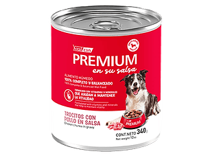 Lata Vitalcan Premium en su Salsa Trocitos con Pollo para Perro Adulto 340gr