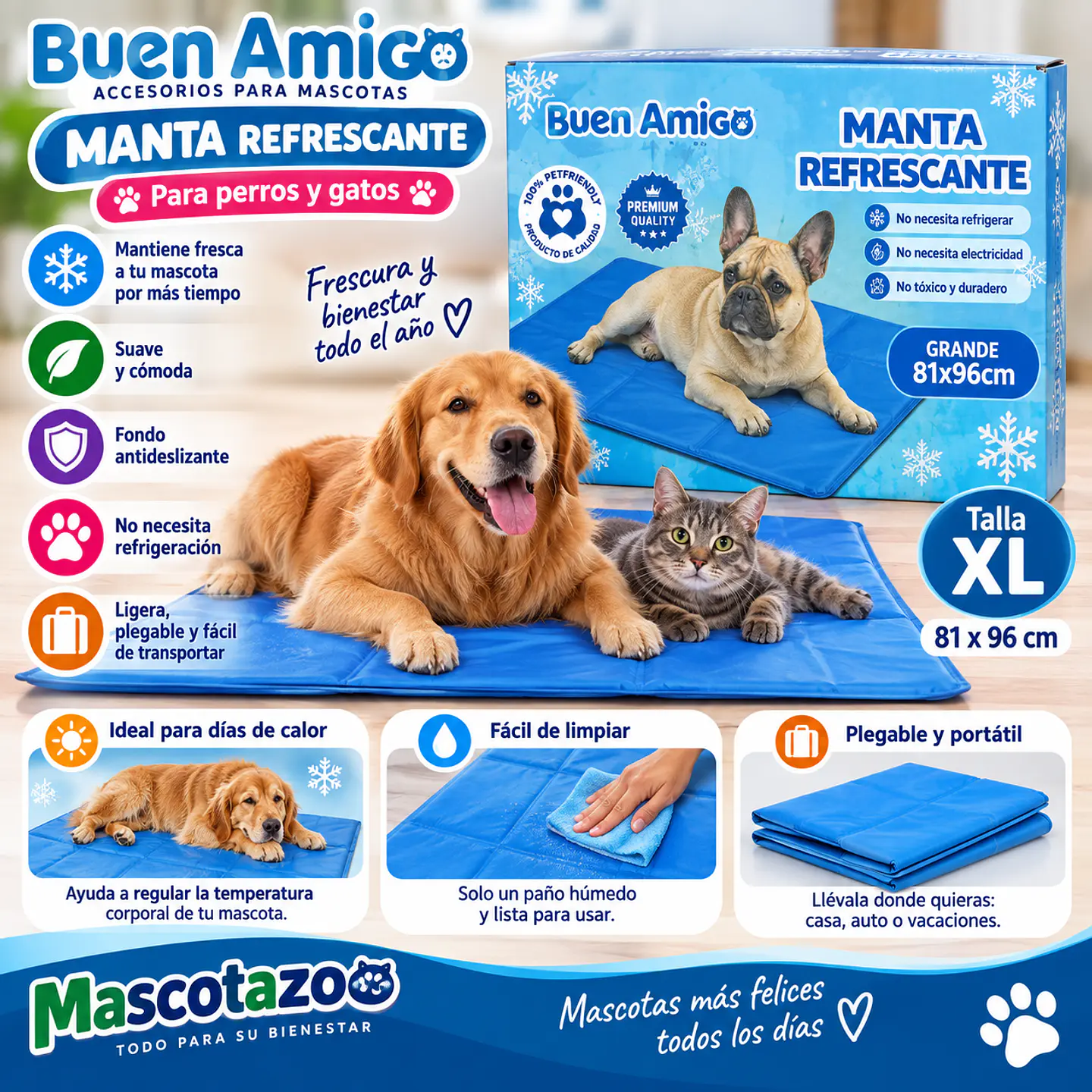 Manta Refrescante Frío Para Mascotas 81x96 Cm XL 1