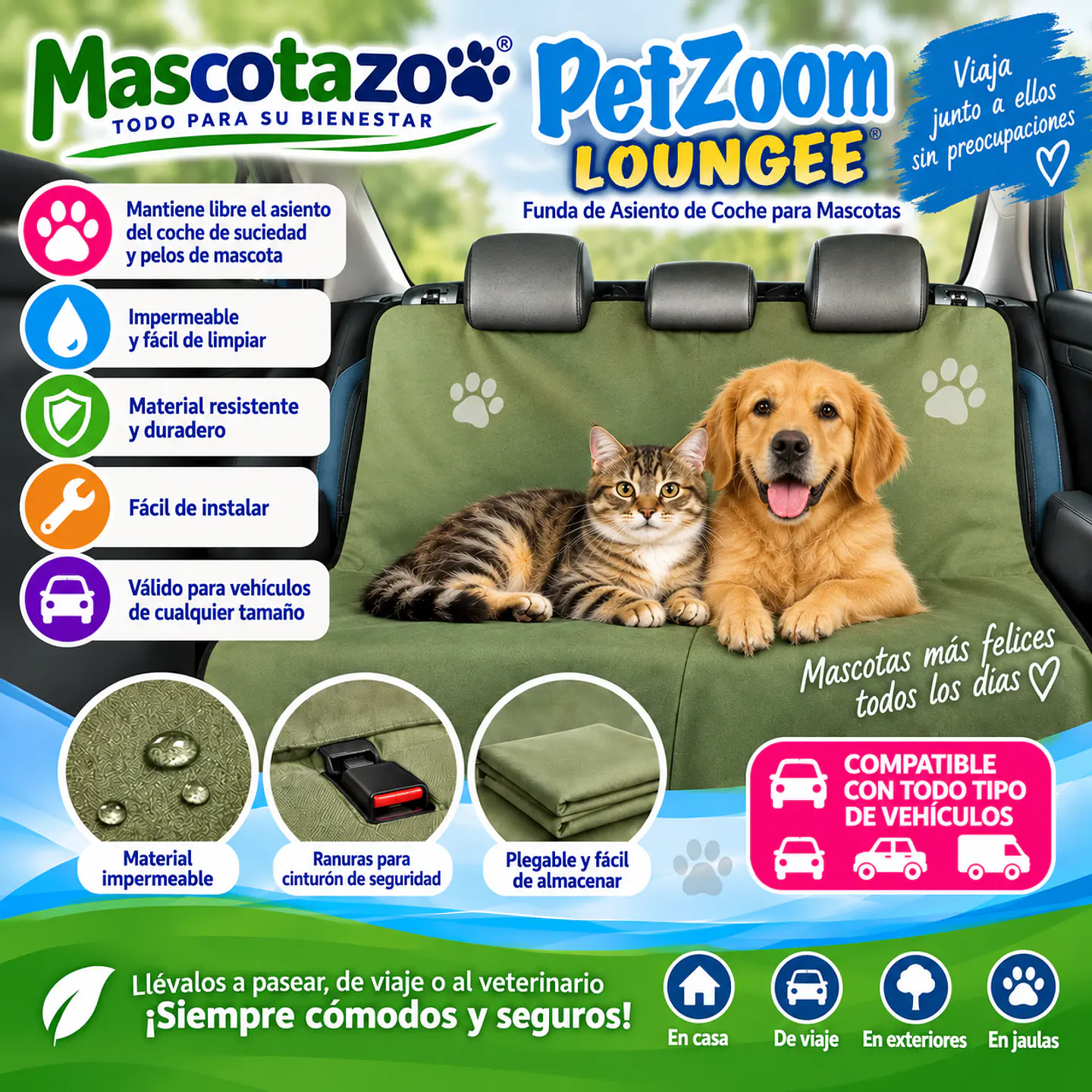 Funda Protector De Asiento Auto Perro Mascotas Impermeable 1