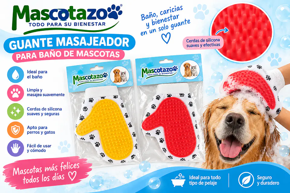 Guante De Silicona Para Peinar Y Bañar Mascotas 1
