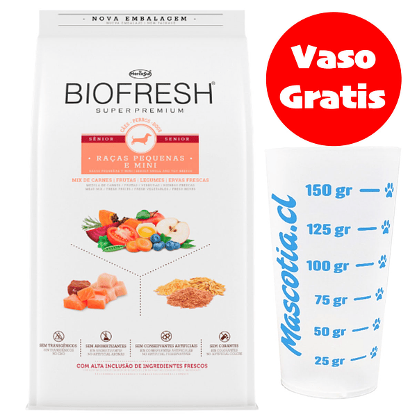 Gratis Vaso + Biofresh perro senior pequeño y mini 10,1 Kg Super Premium