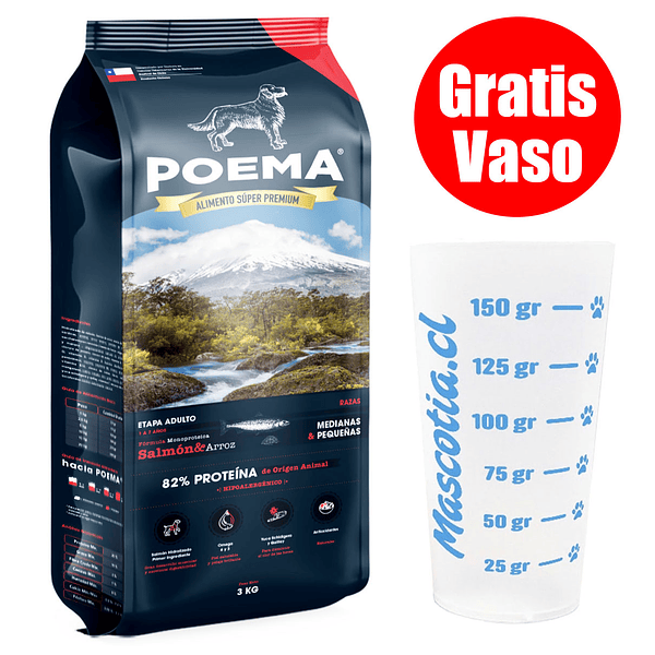 Gratis Vaso + Poema Perro Adulto Salmón Hipoalergénico 12 Kg