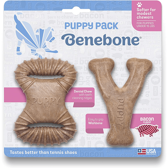 Juguete mordedor de Cachorro Benebone Puppy - Pack doble Sabor Tocino