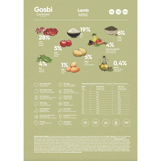 Alimento Gosbi Exclusive - Sabor Cordero - Pequeño 2 Kg