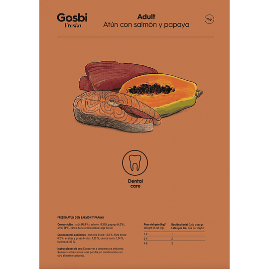 Alimento Húmedo Atún & Salmón y Papaya Gosbi Fresko...