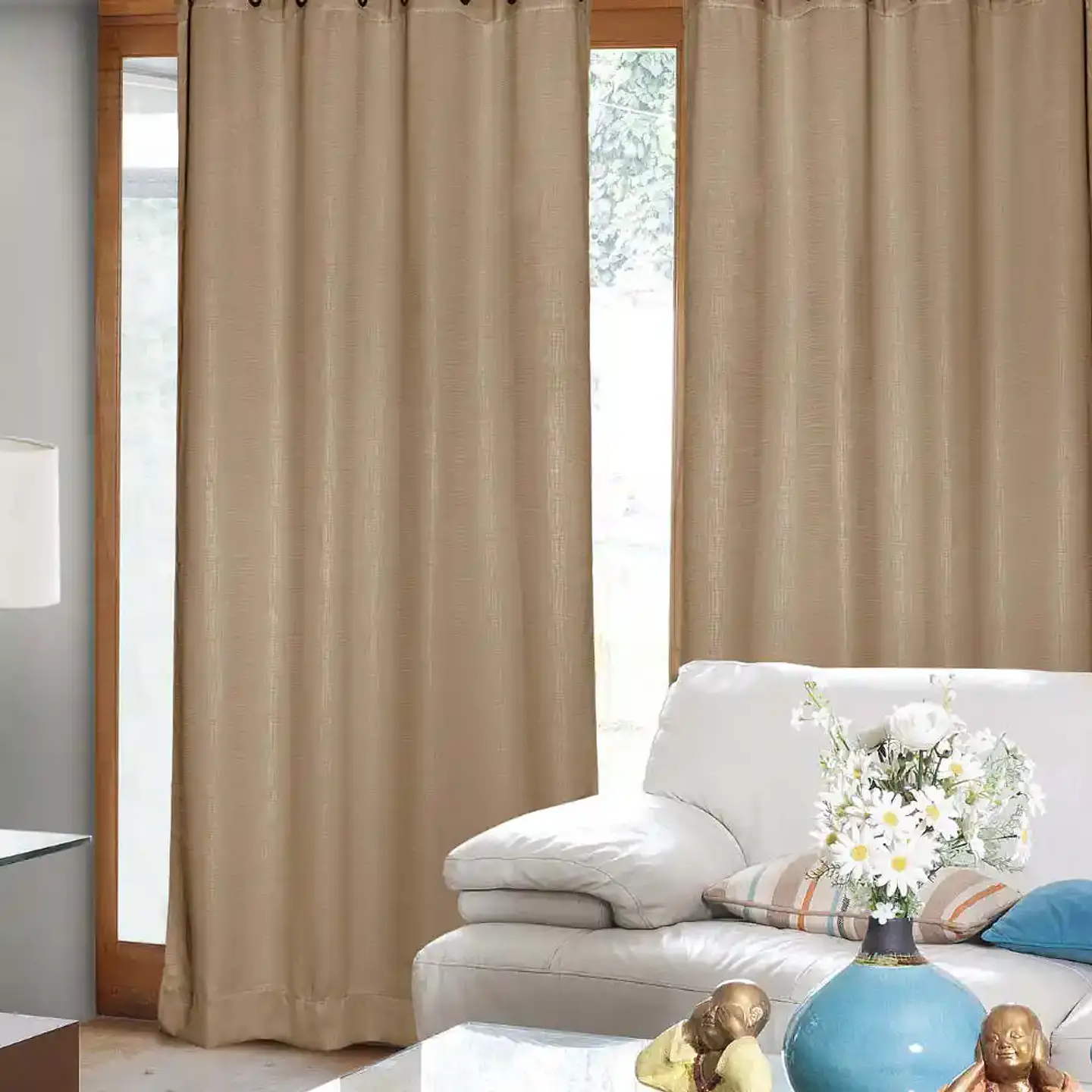  Set 2Cortinas Embossed Beige 1