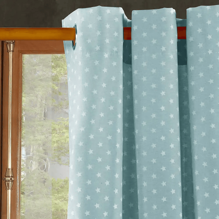 Cortina Argollas Lona Española Estrellitas Mini Jade 1