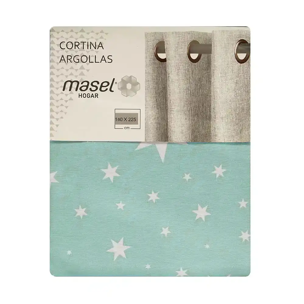 Cortina Argollas Lona Española Estrellas 2.25 cm Turquesa 2