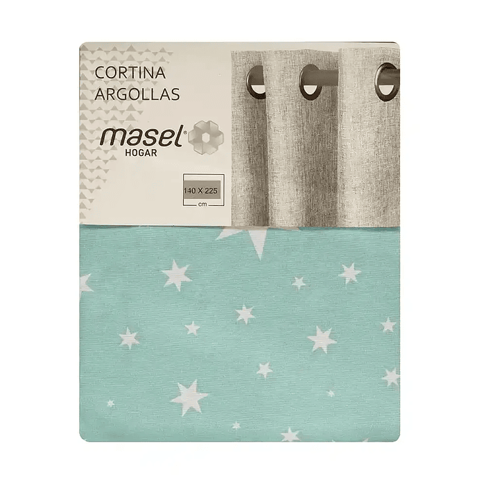 Cortina Argollas Lona Española Estrellas 2.25 cm Turquesa 2