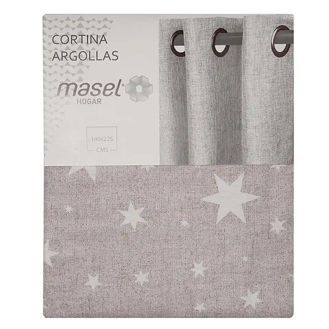 Cortina Argollas Lona Española Estrellas 2.25 cm BEIGE