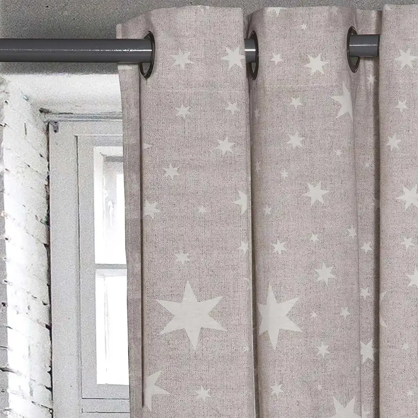 Cortina Argollas Lona Española Estrellas 2.25 cm BEIGE 1