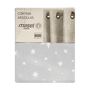 Cortina Argollas Lona Española Estrellas 2.25 cm Grey