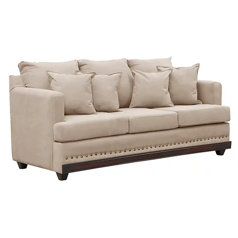 Sofá 3c Estambul Tachas Tela Beige 220x90x95