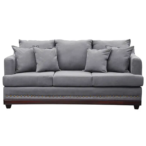 Sofá 3c Estambul Tachas Tela Gris 220x90x95
