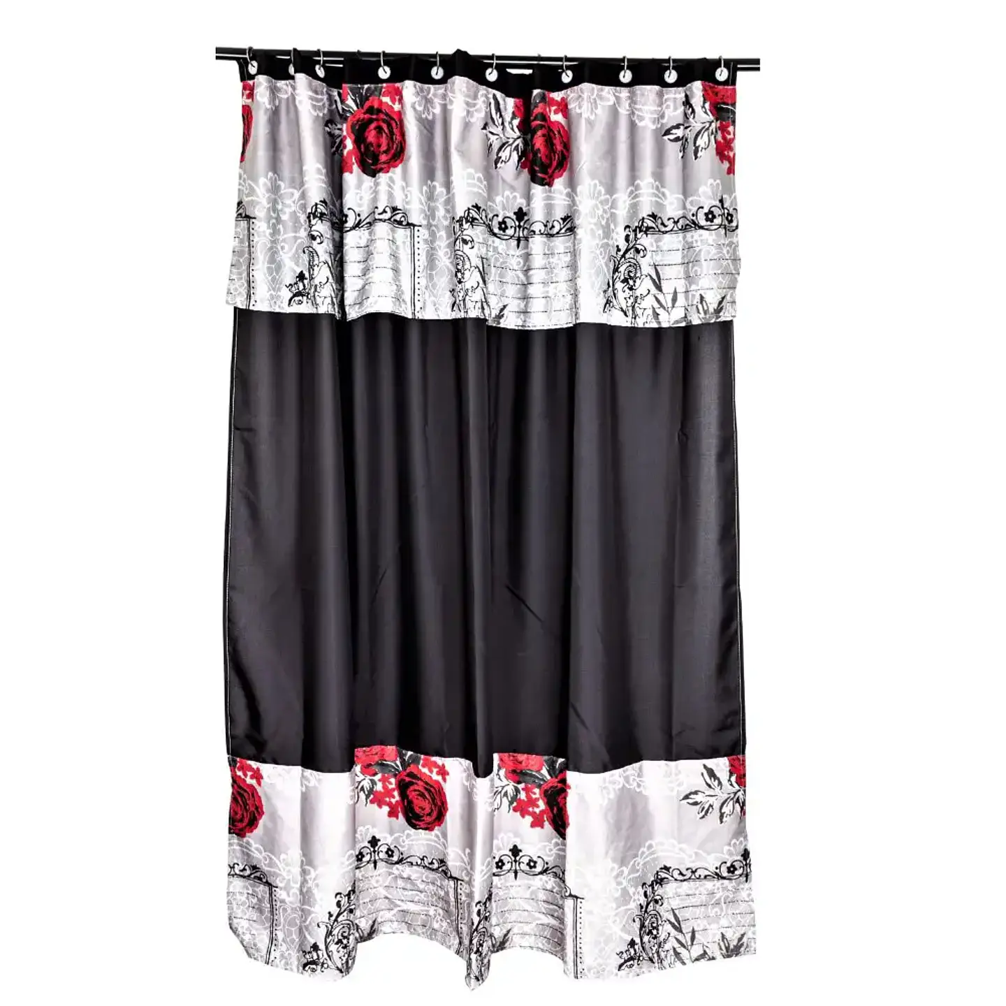Cortina Baño Bicolor Rosas Black 1