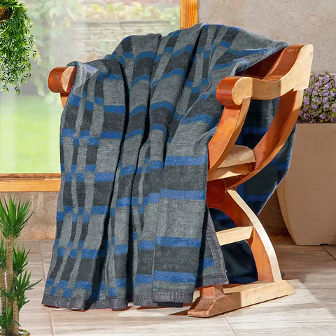 Frazada Polycotton 2 plazas Grey-Light Blue