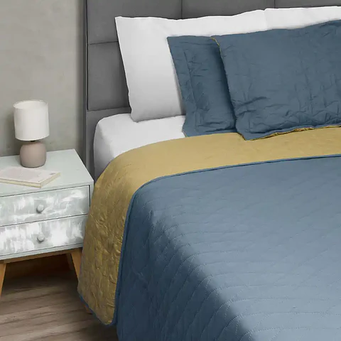 Quilt Bicolor Masel 1.5 plazas Petroleo-Amarillo