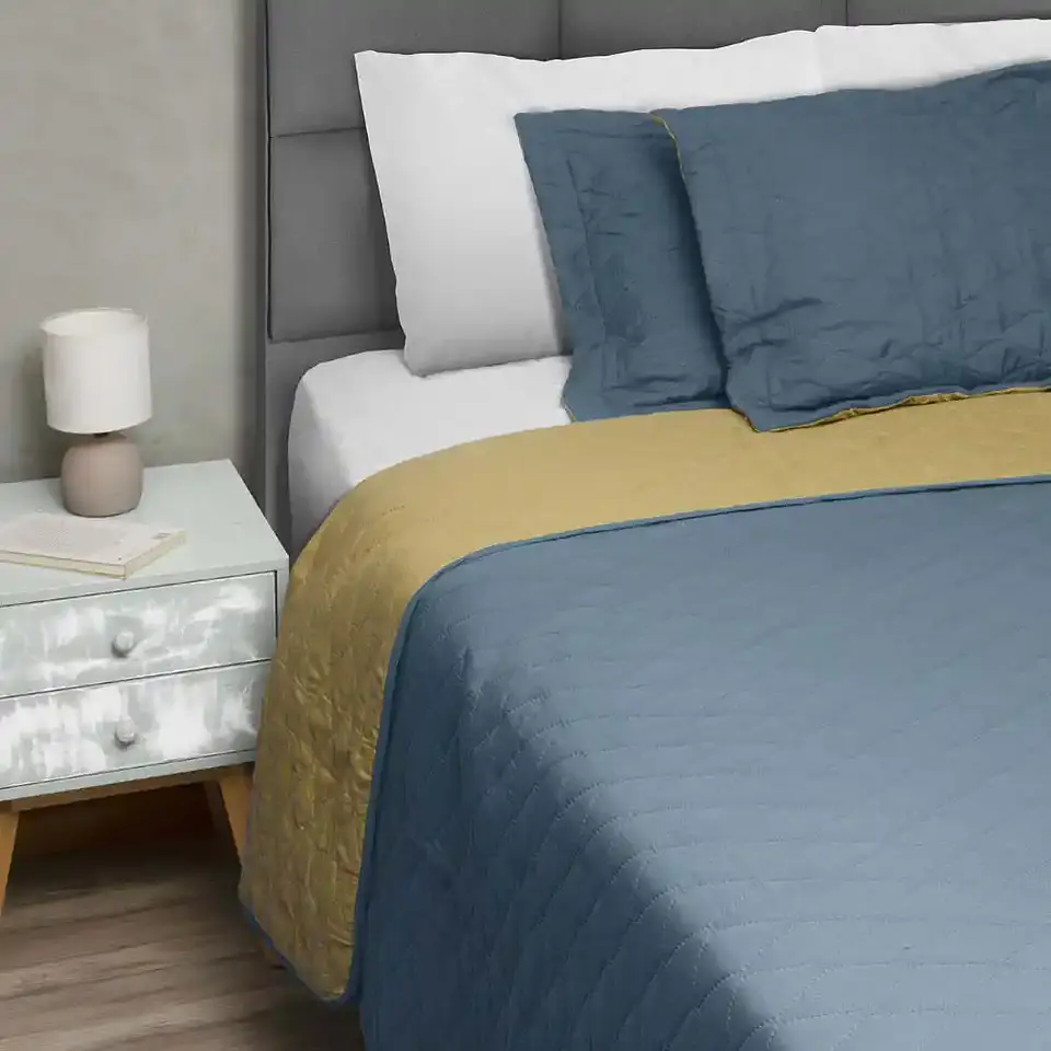Quilt Bicolor Masel 2 plazas Petroleo-Amarillo 2