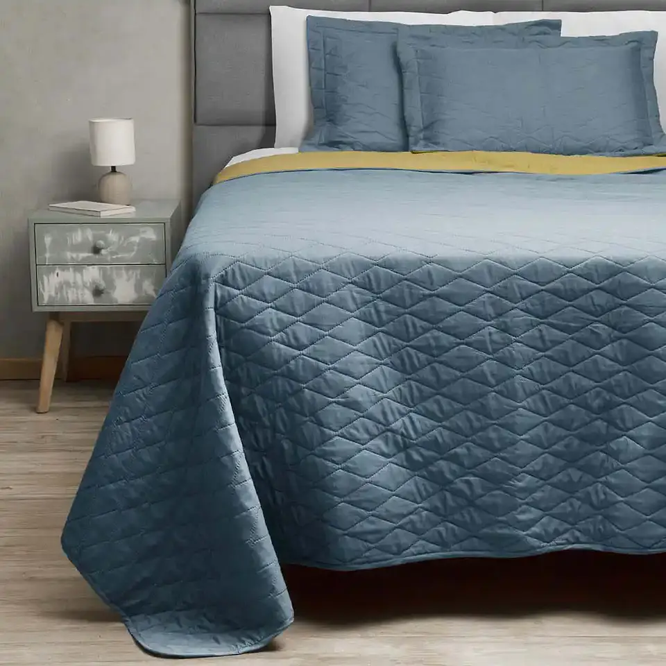 Quilt Bicolor Masel 2 plazas Petroleo-Amarillo 1