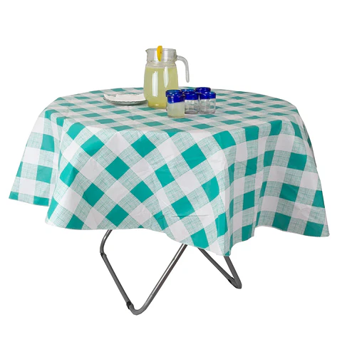 Mantel PVC Cuadrille Turquesa Redondo 180 cm.