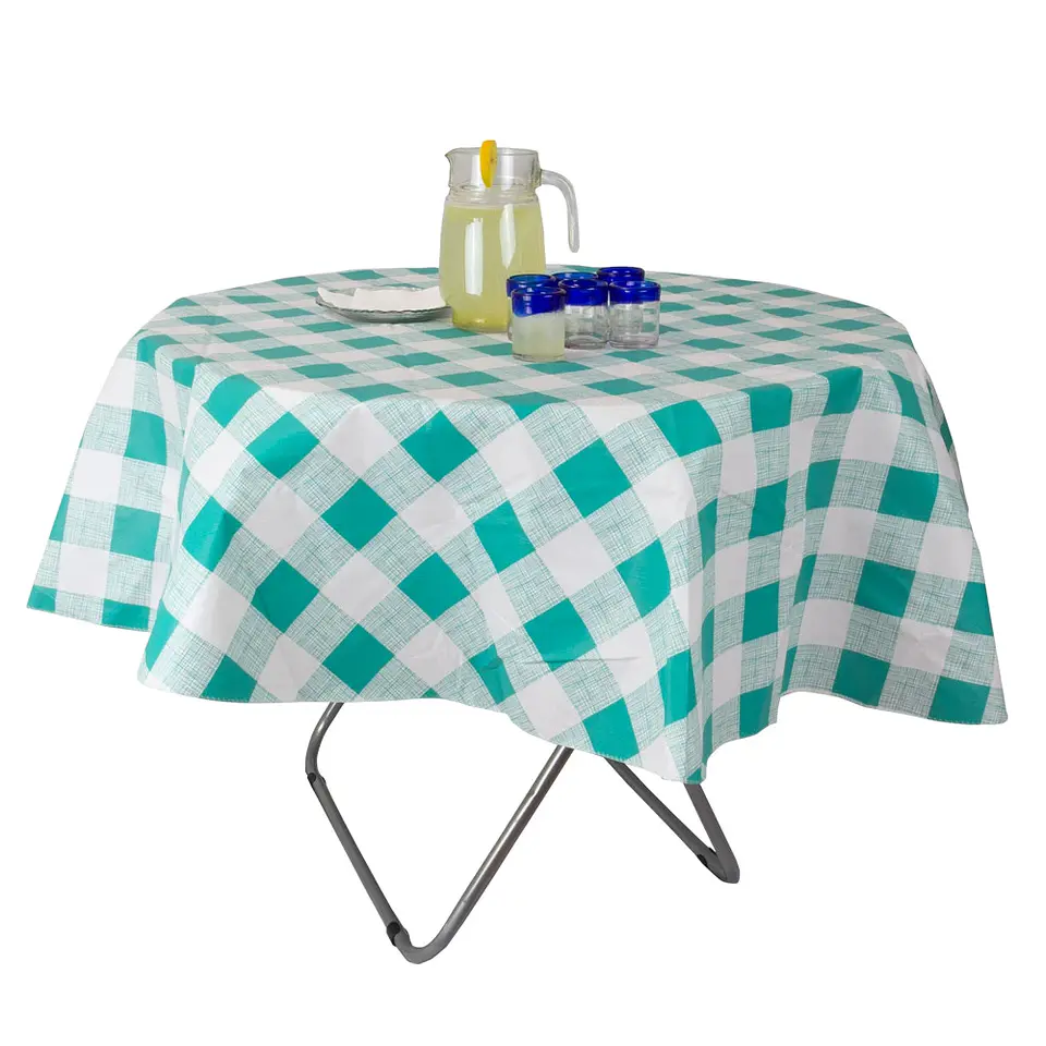 Mantel PVC Cuadrille Turquesa Redondo 180 cm. 1