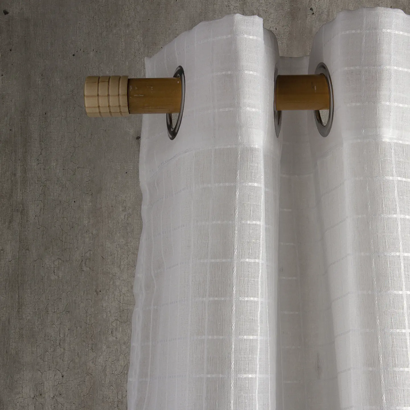 Set 2 Cortinas Velo Gasa Cuadros Blanco  140 x 225 1